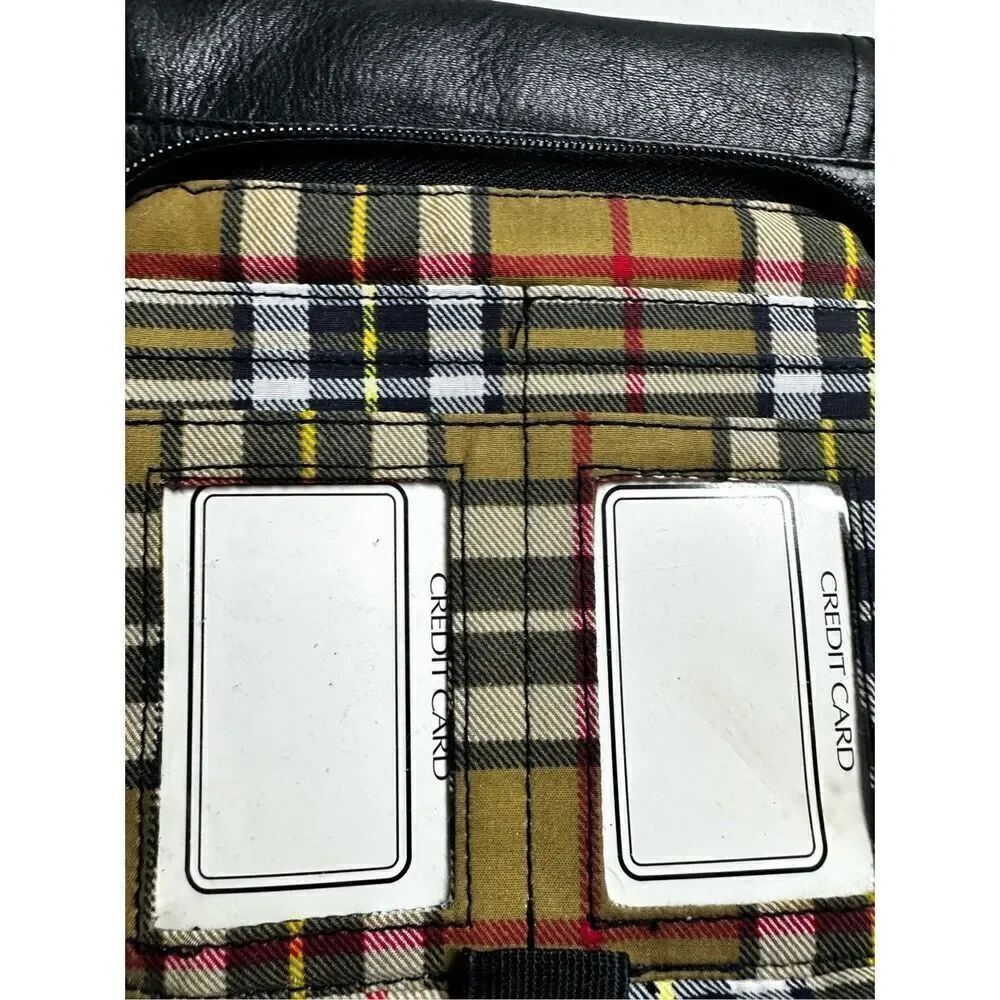 Unisex Faux Leather Black Crossbody Bag with Card Slots Plaid Lined - Picture 14 of 14